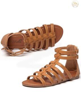 Strappy Gladiator Flat Sandals Faux Leather Ankle Buckle Summer